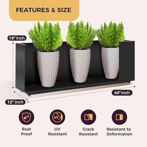 Outdoor Metal Planter Box 40Wx12Dx16H, Black - color: Black, size: 40Wx12Dx16H