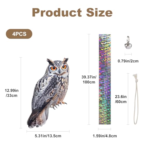 4PCS Garden Owl to Keep Pigeons Away from Porch, Flat Fake Owl to Scare Pigeon Away from Balcony, Hanging Plastic Owl, Woodpecker Scare Devices with Reflective Tape for Outdoor Patio Roof Yard - color: Grey-4PCS