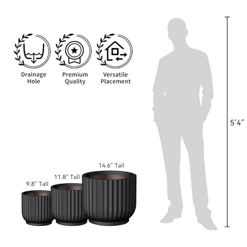 Kante Black Concrete Planter 16.7" Dia All-Weather Round Large Pot - color: Black, size: 16.7"Dia x 14.6"H