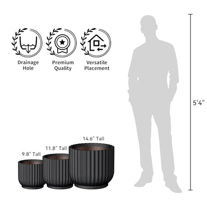 Kante Black Concrete Planter 16.7" Dia All-Weather Round Large Pot - color: Black, size: 16.7"Dia x 14.6"H