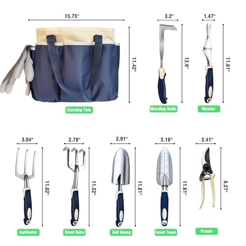 Gardening Tool Set, 10-Piece Heavy-Duty Aluminum Garden Tools with Non-Slip Handles and Large Tool Bag with Storage Pockets, Durable Hand Gardening Tools - Perfect Gardening Gift for Men and Wome