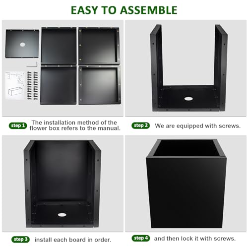 Steel Planter Box 24"x24"x25", Large Square Metal Planter Box - color: Black, size: 25"H x 24"L x 24"W