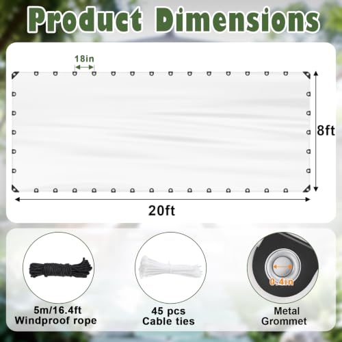 8x20FT Heavy Duty Clear Waterproof Tarp,Outdoor Garden Rainproof Covering - size: 8x20FT
