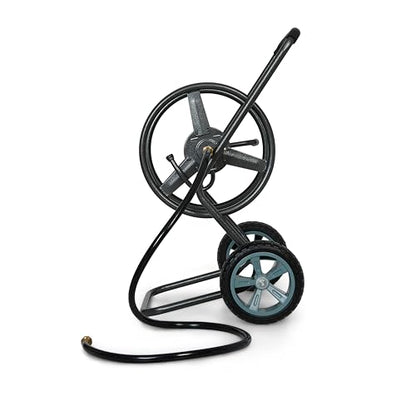 Backyard Expressions 2‑Wheel Garden Hose Reel Cart, Portable Hand‑Crank Hose Reel, Rust‑Resistant Hammertone Gray Finish, Brass Connectors - style: 2026 2 Wheel