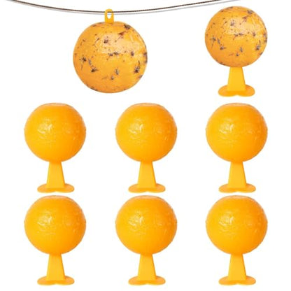 Sticky Fruit Fly Traps Indoor Outdoor, 6pc Yellow Hanging Ball Bug Catcher - color: Yellow with base