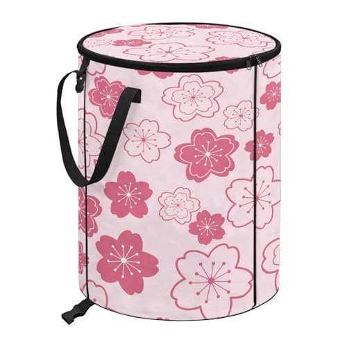 BIGCARJOB Cherry Blossoms Print Portable Trash Can Large Folding Big Trash Can with Lid Storage Bag Pop Up Trash Cans for Parties, 22.83x17.71 in - color: Cherry Blossoms Print