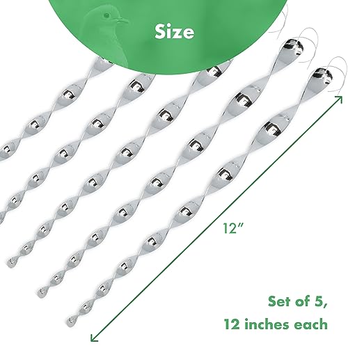 Bird Deterrent - Bird Reflective Repellent Outdoor Devices - Bird Scare Devices - Window Reflector Deterrents - Wind Twisting Bird Scare Rods - Holographic Devices (12 inch, Set of 5)