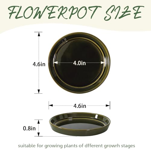 Plant Saucers, 4-Pack 4.5 Inch Ceramic Plant Saucers, Glazed Plant Pot Saucers, Drainage Drip Water Tray, Plant Trays to Catch Water for Indoors Outdoors Succulents Small Potted Plants (Glaze Green) - color: Glaze Green
