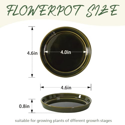 Plant Saucers, 4-Pack 4.5 Inch Ceramic Plant Saucers, Glazed Plant Pot Saucers, Drainage Drip Water Tray, Plant Trays to Catch Water for Indoors Outdoors Succulents Small Potted Plants (Glaze Green) - color: Glaze Green