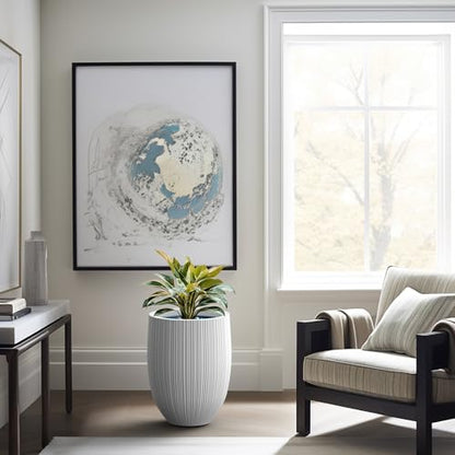 Kante Large Round Bullet White Concrete Planter 21.7" Tall, Outdoor - color: White, size: 21.7 Inch Tall
