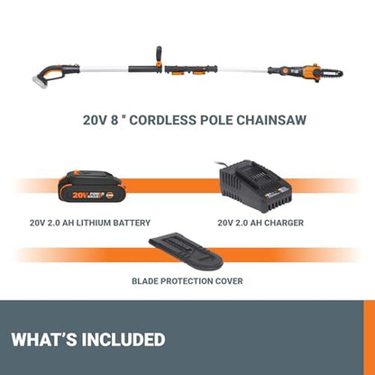 WORX Cordless Pole Saw, 20V 8" Chainsaw, WG349 - style: 2.0 Ah battery and charger included