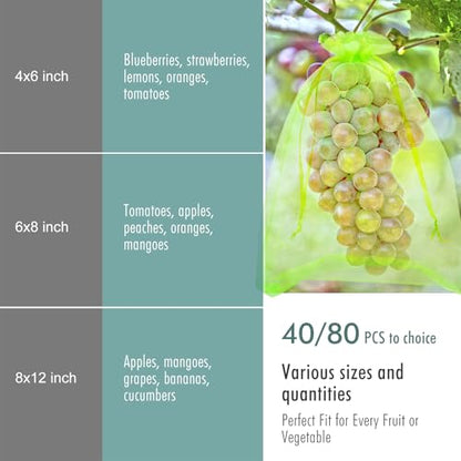 Fruit Protection Bags, Fetanten 4x6 in Mesh Drawstring Bag for Fruit Trees - size: 4 x 6 Inch 40pcs