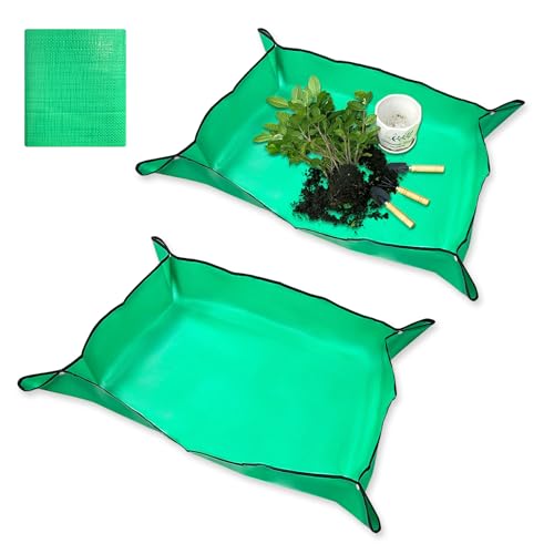 2 Packs 39.3'' x 29.5'' Waterproof Planting Mat, Foldable Plant Repotting Mat Tarp, Portable Transplanting Pad Tray for Potting Indoor Gardening Watering Succulent Soil - size: 39.3'' x 29.5''
