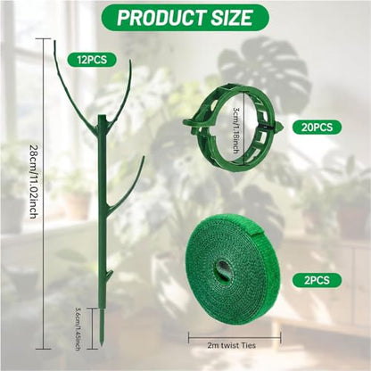12 Pack Stackable Monstera Plant Support Poles with 20 Clips, 2 Roll Tie