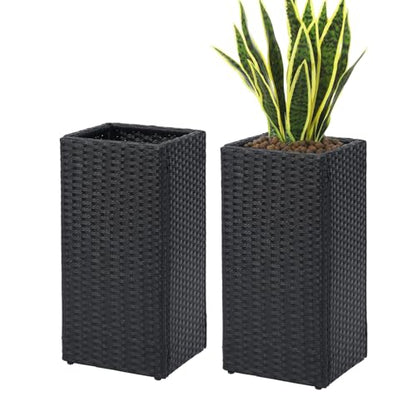SUNNYPARK 2 Pack Tall Planters for Outdoor Rattan Square Box 12x12x24inch - color: Black 2 Pack
