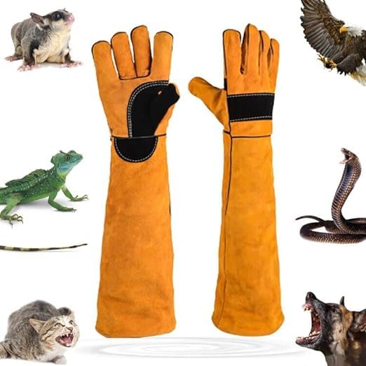 Animal Handing Gloves Bite Proof,Leather Welding Gloves,Multipurpose Puncture Proof Glove for Dog,Cat,Reptile,Snake - color: Yellow+black, size: 23.6 inches
