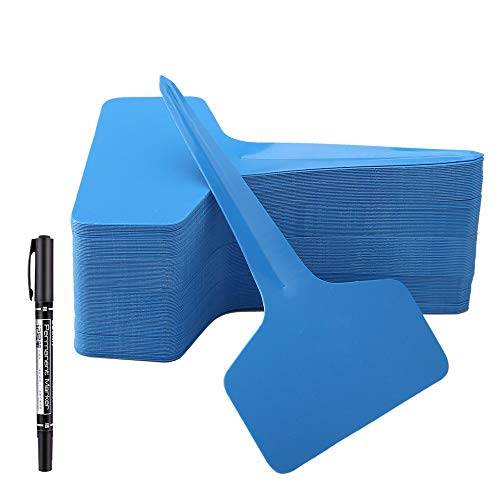 MIHEY 100 Pcs T-Type Plant Labels Tags Garden Markers with Gel Pen, Blue - color: Blue