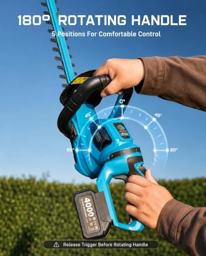 SEESII 22" Hedge Trimmer Cordless, 20V Electric Bush Trimmer, 2 Batteries - color: Sky Blue