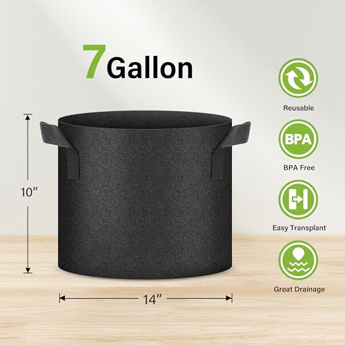 HealSmart Plant Grow Bags 7 Gallon, Tomoato Planter Pots 10-Pack with Handles, Aeration Nonwoven Fabric, Heavy Duty Gardening Planter for Vegetable, Herbs and Flowers, Black - color: Black, 10 Pack, size: 7 Gallon