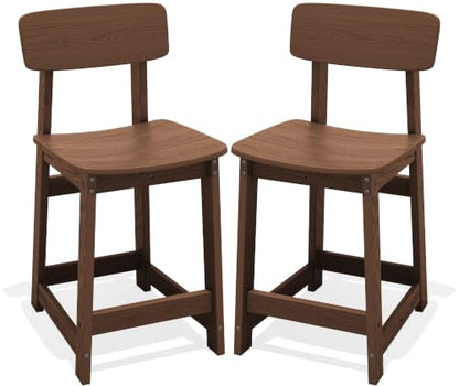 SERWALL Outdoor HDPE Counter-Height Bar Stools Set of 2, Brown - color: Brown, size: 2 Bar Stools