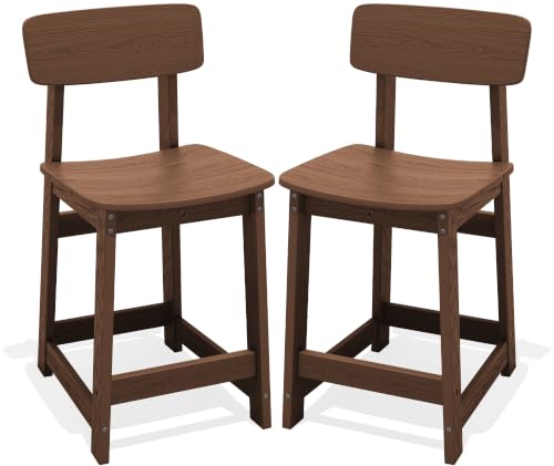 SERWALL Outdoor HDPE Counter-Height Bar Stools Set of 2, Brown - color: Brown, size: 2 Bar Stools