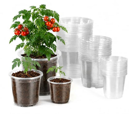 RAOOKIF 30 Pack 5/6/7 Inch Clear Nursery Pots with Drainage Holes - size: 5+6+7 Inch