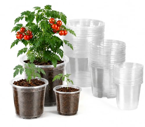 RAOOKIF 30 Pack 5/6/7 Inch Clear Nursery Pots with Drainage Holes - size: 5+6+7 Inch