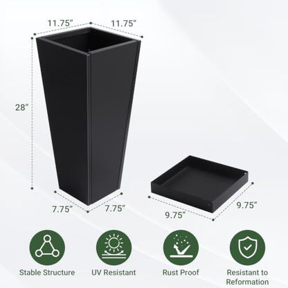 28" Metal Tall Outdoor Planters Set of 2, Durable & Wealtherproof - size: 28" H