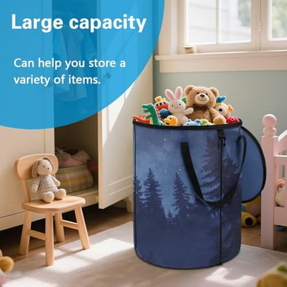 BIGCARJOB Forests Foldable Trash Can Outside Waste Basket Bin Water Resistant Garbage Bag Recycling Bin Trash Can with Lid and Clip(23 Gallons), 22.83x17.71 in - color: Forests