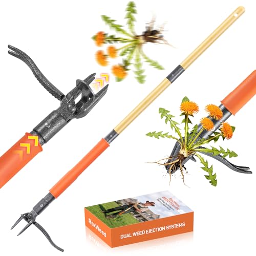 Stand Up Weed Puller Tool, 4-Claw Steel Head with Dual-Eject Design - color: orange