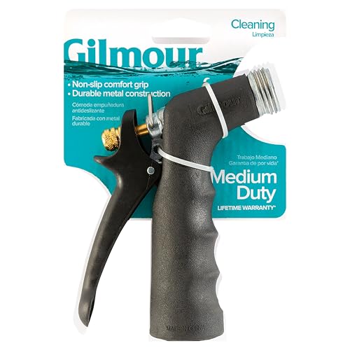 Gilmour Medium Duty Garden Hose Nozzle with Over Mold Grip, Hot Water Hose Nozzle for Watering and Cleaning