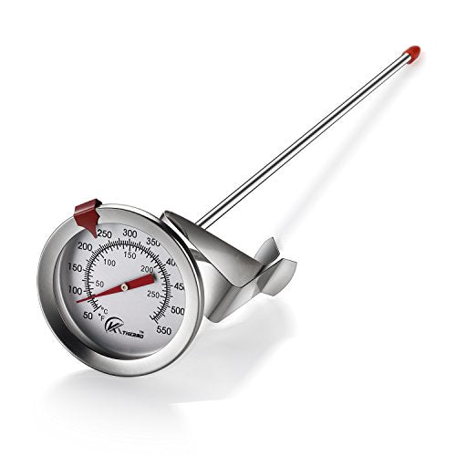 KT THERMO Candy/Deep Fry Thermometer with Instant Read,Dial Thermometer,12" Stainless Steel Stem Meat Cooking Thermometer,Best for Turkey,BBQ,Grill,Analog display - color: Silver 1-Pack