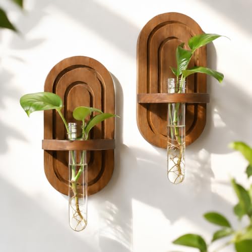 Artilady Plant Propagation Station Wall Hanging, Thick Wood Terrarium Tube - color: Oval B