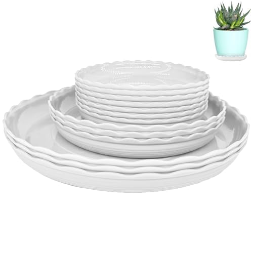 Plant Saucer Set, 13 Pcs Plant Trays, 6, 8, 10 Inch Durable Plastic White Round Plant Pot Trays, Drip Trays for Indoor and Outdoor Garden - color: White
