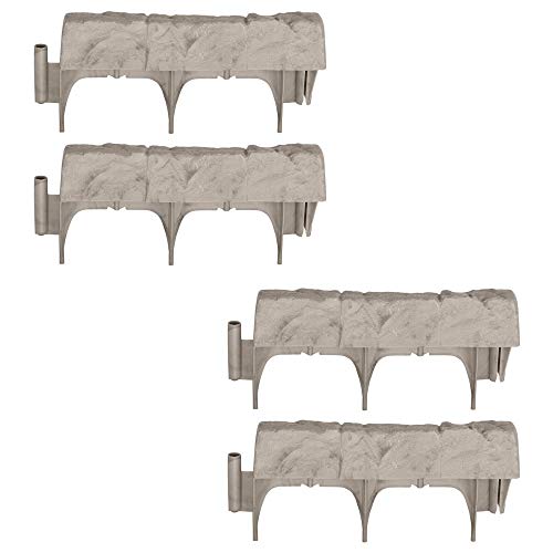 Suncast Interlocking Border Edging - Stone -Like Poly Construction for Garden, Lawn, and Landscape Edging - Water Resistant Border for Containing Trees, Flower Beds and Walkways - Light Taupe -Gray - color: 4 Pack
