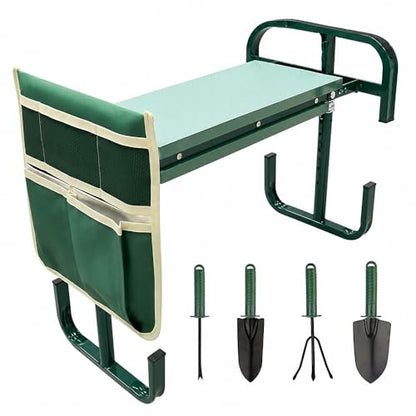 Adjustable Garden Kneeler and Seat, Foldable Garden Kneeler and Seat with Wider Kneeling Pad and 1 Tool Pouch 4pcs Garden Tools