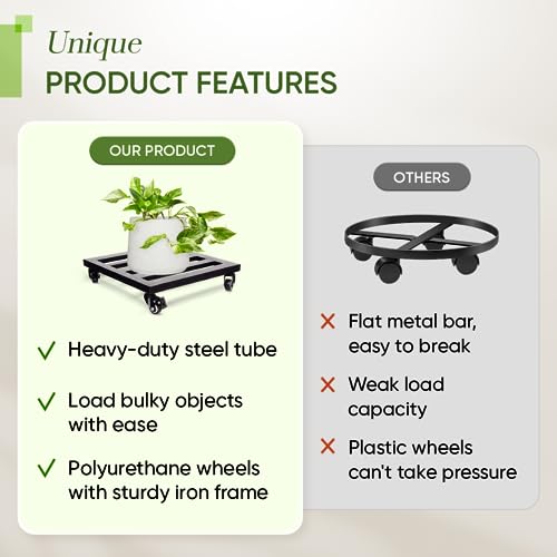 IDZO Upgraded Lockable Heavy Duty Trolley Capacity 385lbs, Black, Large Plant Pots, Parasol Stands and Bases or Plant Stand with Wheels, 12 INCH (Pack of 5) - size: 12 INCH (Pack of 5)