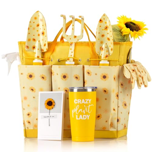 Sunflower Gardening Gifts for Women, Garden Tool Set, Heavy Duty Gardening Hand Tools with Garden Tool Bag,Yellow