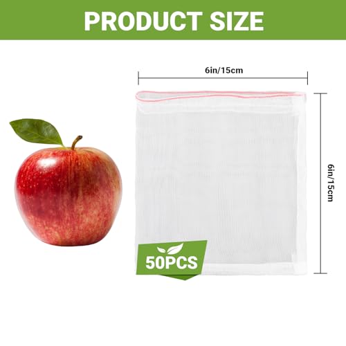 Mesh Fruit Bags, 50pcs 6x6 Inch Fruit Netting Bags with Drawstring for Plant Vegetables Fruit, Garden Fruit Protection Against Bird Insects Mosquito Pest Bug - size: 6"x6"/Pack of 50