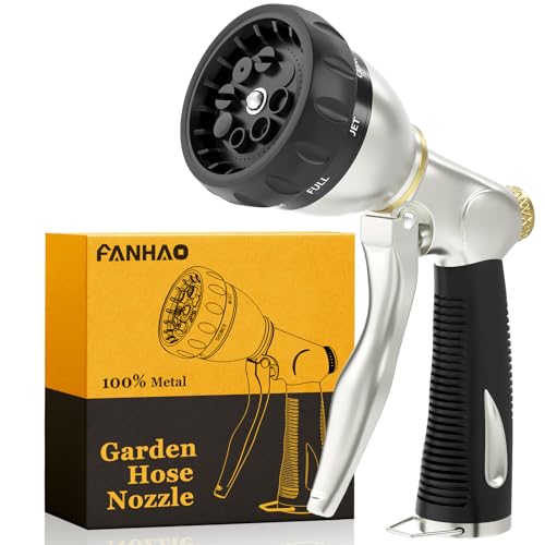 FANHAO Metal Garden Hose Nozzle Heavy Duty, 8 Spray Patterns, High Pressure - color: Black