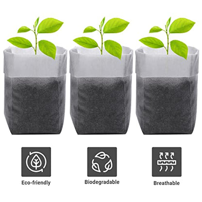 GREANER 100PCS Seedling Nursery Bags, 7.8x13.7 inches Biodegradable Non-Woven Fabric Plant Grow Bags, Seeding Starter Container Pouch for Vegetables, Flowers, Fruits, Trees, Indoors and Outdoors Use - size: 7.8"x13.7"/100pcs