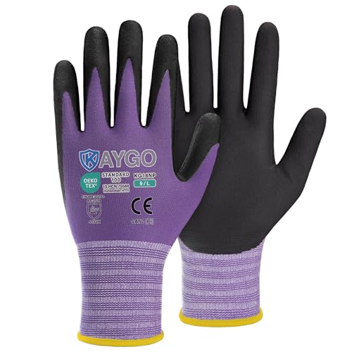 KAYGO Safety Work Gloves, MicroFoam Nitrile Coated, Men Women,KG18N - color: Purple, size: Large