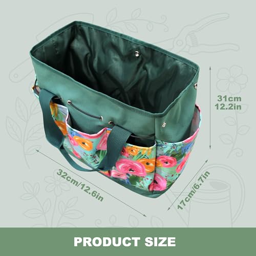 Waterproof Garden Tool Bag, 600D Oxford Portable Gardening Tote with Handle & Multi Pockets, Ideal Gifts for Parents Women (Green, Tools Not Included) - color: Green