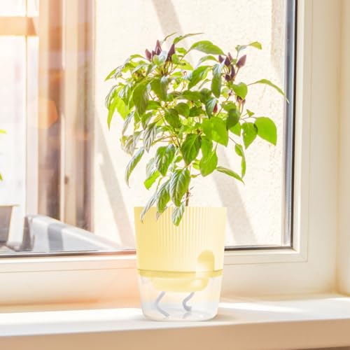 ZXJ 5.5 Inch Self Watering Planter Pots for Indoor Plants - African Violet Pots with Wick Rope - Yellow