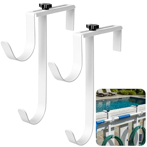 2 Pcs Double Pool Fence Hooks for Equipment, Adjustable Pools Pole Hanger