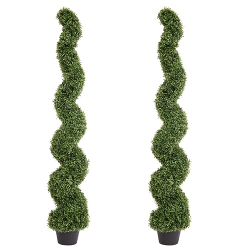 THE BLOOM TIMES 5ft Tall Spiral Topiary Trees Artificial Outdoor Set of 2 - color: Boxwood, size: 5ft