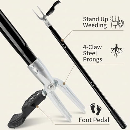 Stand Up Weed Puller, Heavy Duty 43.3" Metal 4-Claw Weeder Tool - size: 43.3 Inch Metal 4-Claw