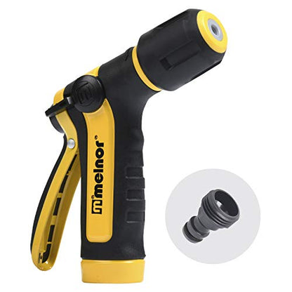 Melnor 65119-AMZ 2-Pattern Vortex Garden Hose Sprayer Nozzle, QuickConnect Product Adapter, Black, Yellow, Slip Resistant Water Hose Nozzle for Car Washing, Patio, Pet - style: 2-Pattern