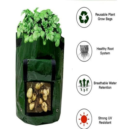 2 PCS PE Potato Grow Bags with Harvest Flap and Handles, Garden Planting Bags Vegetable Grow Containers for Onion Tomato Carrot(5gallons)