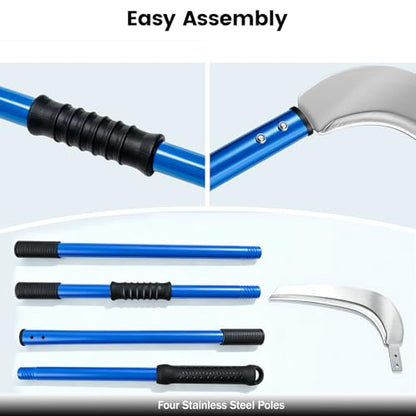 12.6'' Scythe Tool for Grass Cutting, 4 Stainless Steel Poles, Adjustable Dual-Hand Grip, Professional-Grade Blade, for Clearing Bushes, Vines, Fields, Ditches, Paths, Landscaping, Blue, 67in. - size: 12.6'' Scythe with 4 Poles